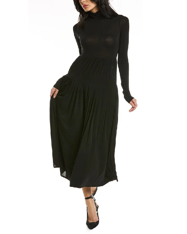 Elegant Feminine Style Rebecca Taylor Pleated Knit Maxi Dress