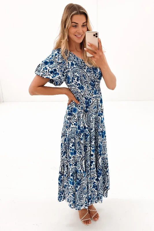 Rock Detail Design Sommer Maxi Dress Blue