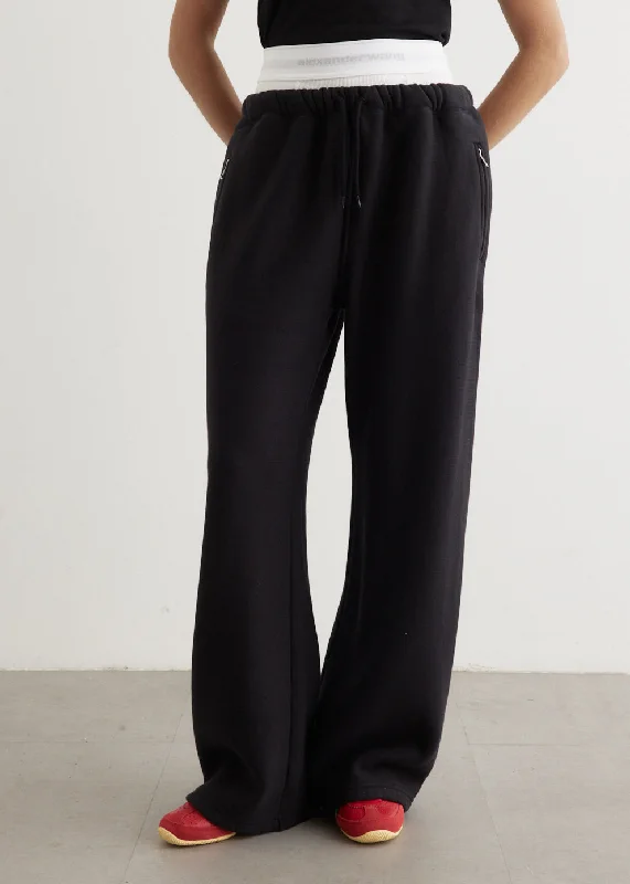 Simple Casual Wear Wide Leg Sweatpants With Exposed Brief