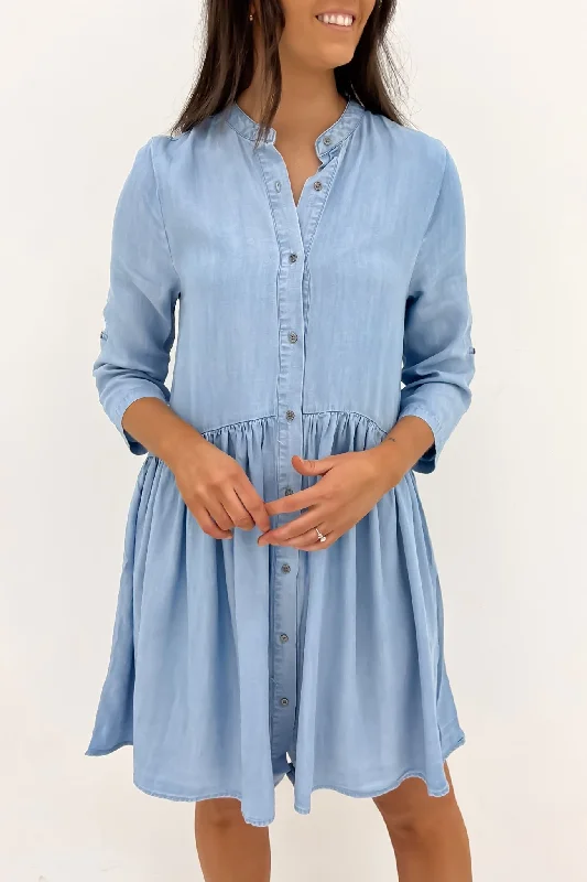 Casual Light Style Willow Shirt Dress Blue Wash