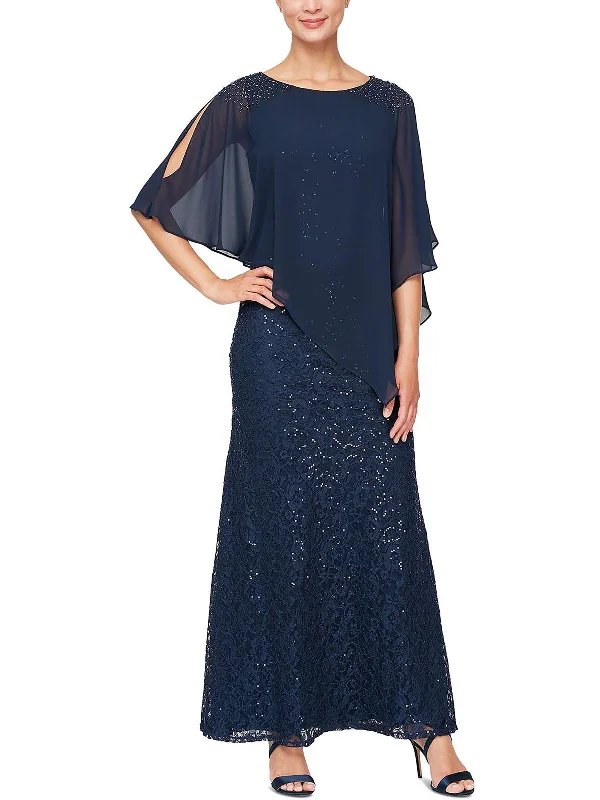 Elegant And Generous Womens Chiffon-Overlay Maxi Evening Dress