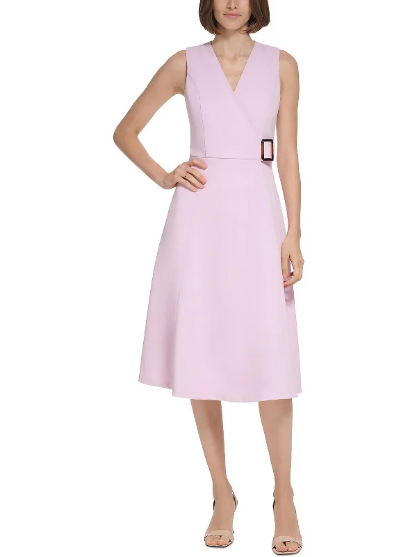 Simple Fashion Womens Crepe Belted Midi Dress