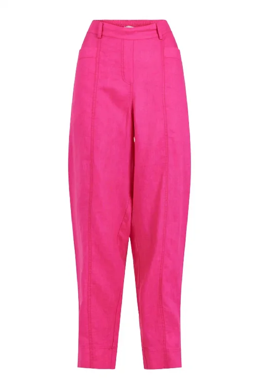 Elegant And Intellectual Style Women's Linen Trousers In Raspberry Pink