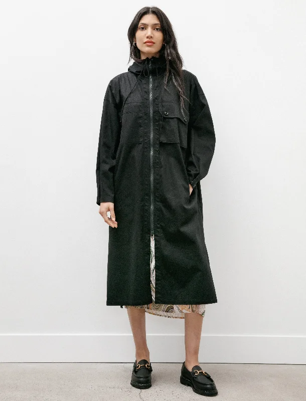 Casual Matching Style Coatdress with Hood Black