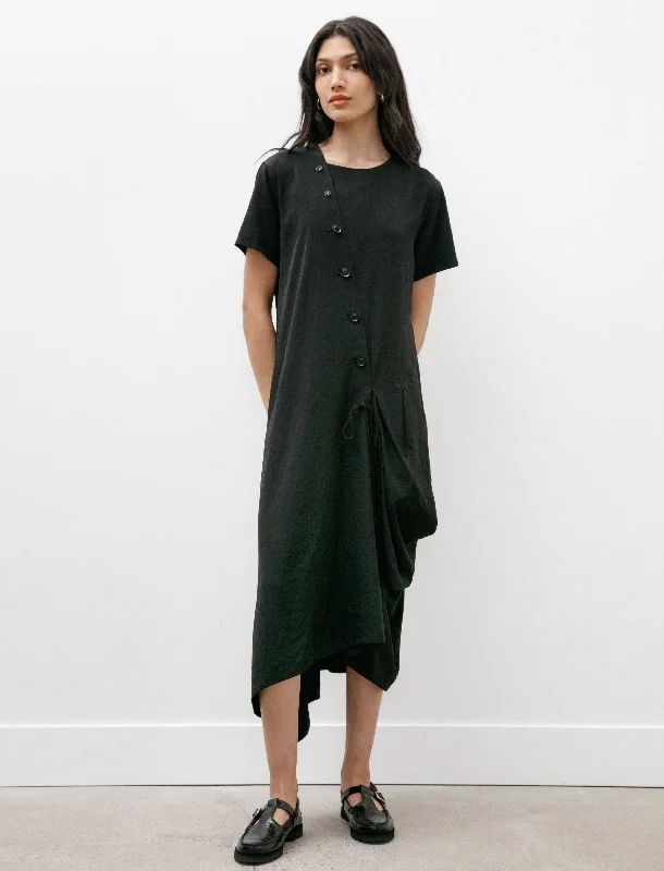 Simple And Comfortable Style Short Sleeve Draped Dress Black